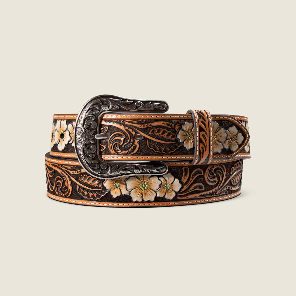 Floral Embossed Belt with Embossed Buckle - US 6191