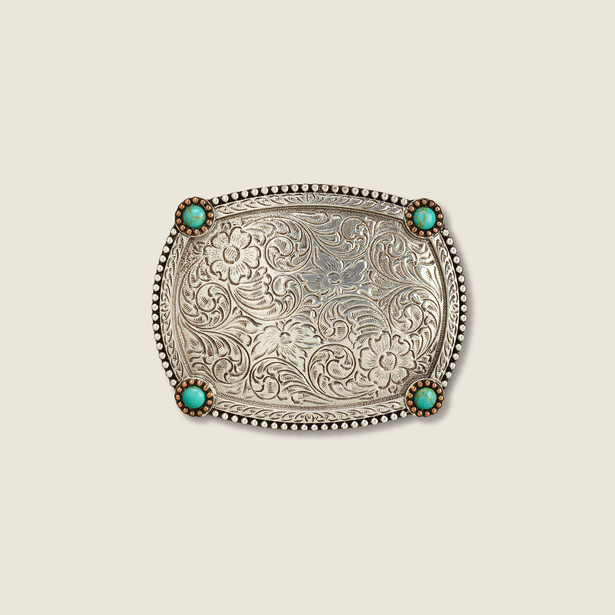 Beaded Edge Turquoise Corners Belt Buckle - US 9534