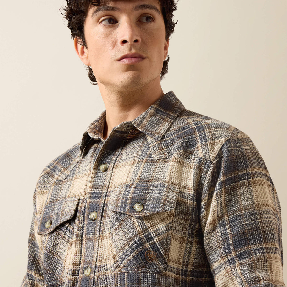 Retro Waffle Button Down Fitted Shirt - US 8945