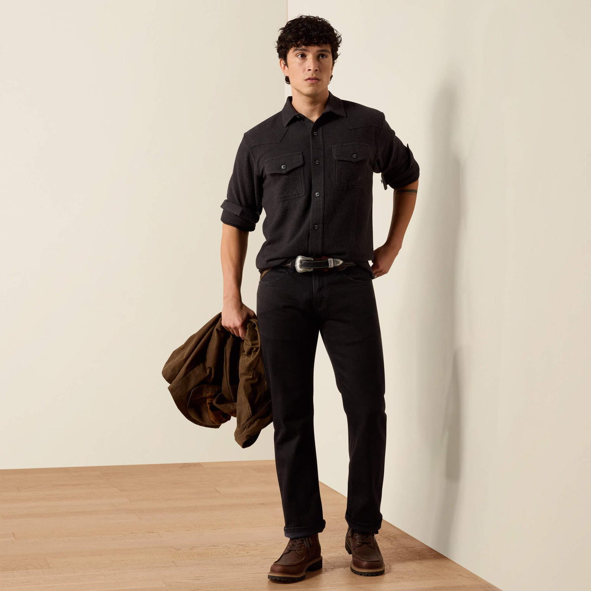Retro Waffle Button Down Fitted Shirt - US 6411