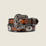 Floral Embossed Belt with Black Stone Conch Belt - US 5718