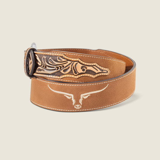 Embroidered Longhorn Leather Belt - US 6305